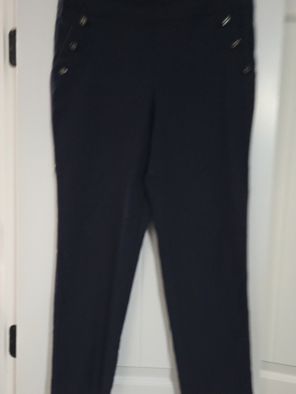 Counterparts Navy High-Rise Ponte Skinny Pants with Side Button Detail